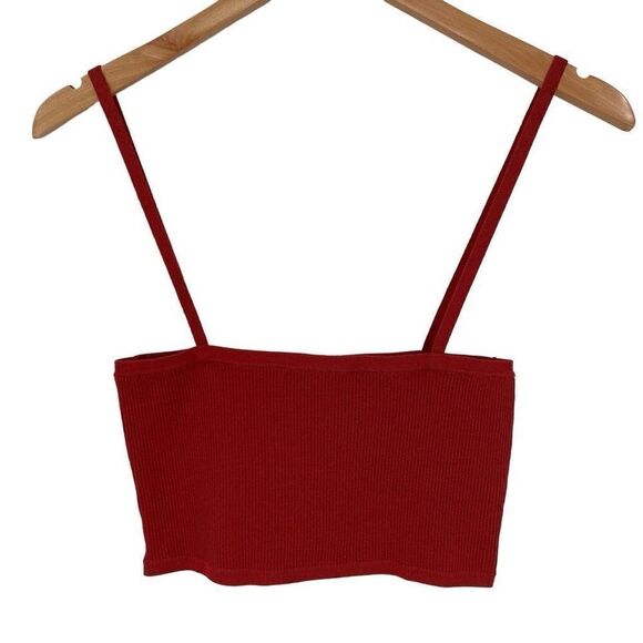 Bar III Stretch Ribbed Crop Spaghetti Strap Square Neck Tank Top Retro Orange LG - Picture 5 of 8